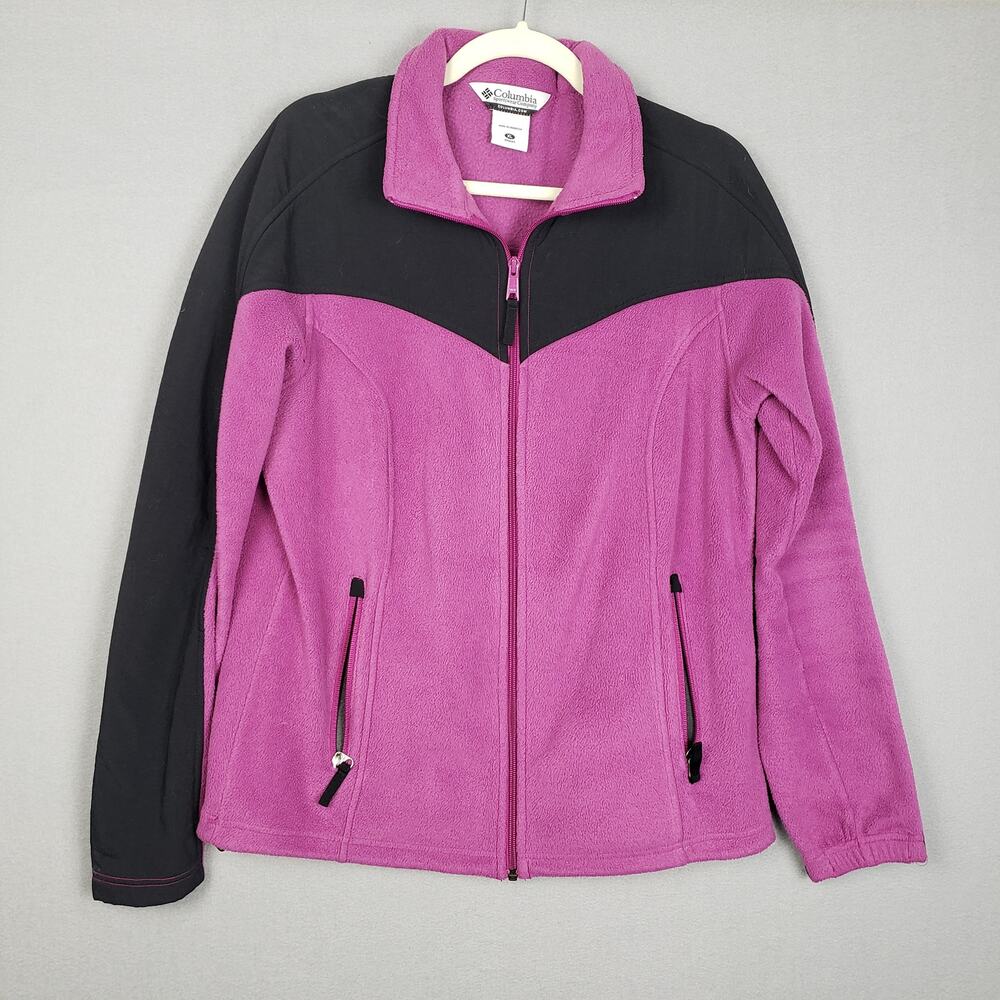 Columbia Size XL Zip Up Fleece Jacket Two Tone Pink Black Layering Granola Girl